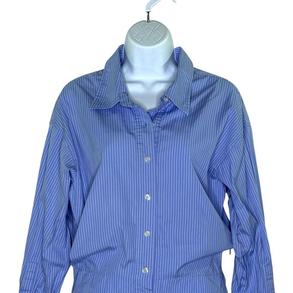 A.L.C. 4 Monica Pinstriped Cotton Shirt Dress Vitality Blue White Poplin Crisp - Picture 5 of 11